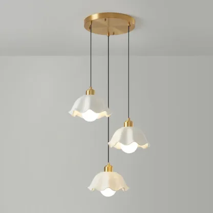 Cream Floral White Glass LED Pendant Lamp for Bedside Image - 13