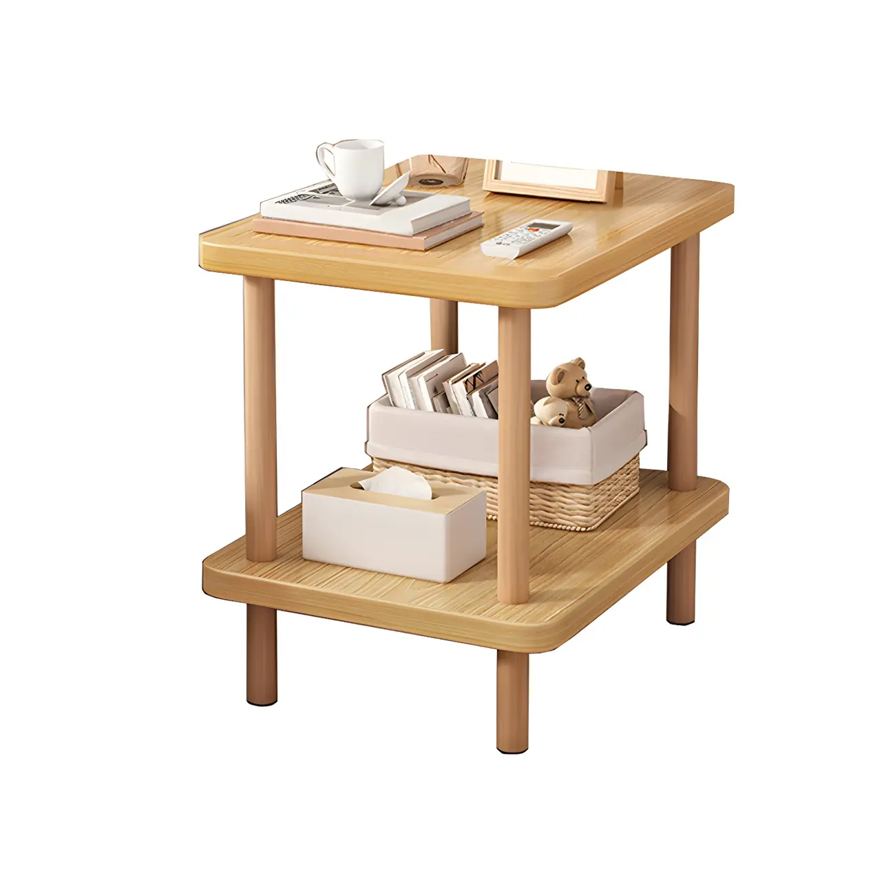 Contemporary Wood Small Round Bedside Table with Shelf Image - 31 | homeyfad