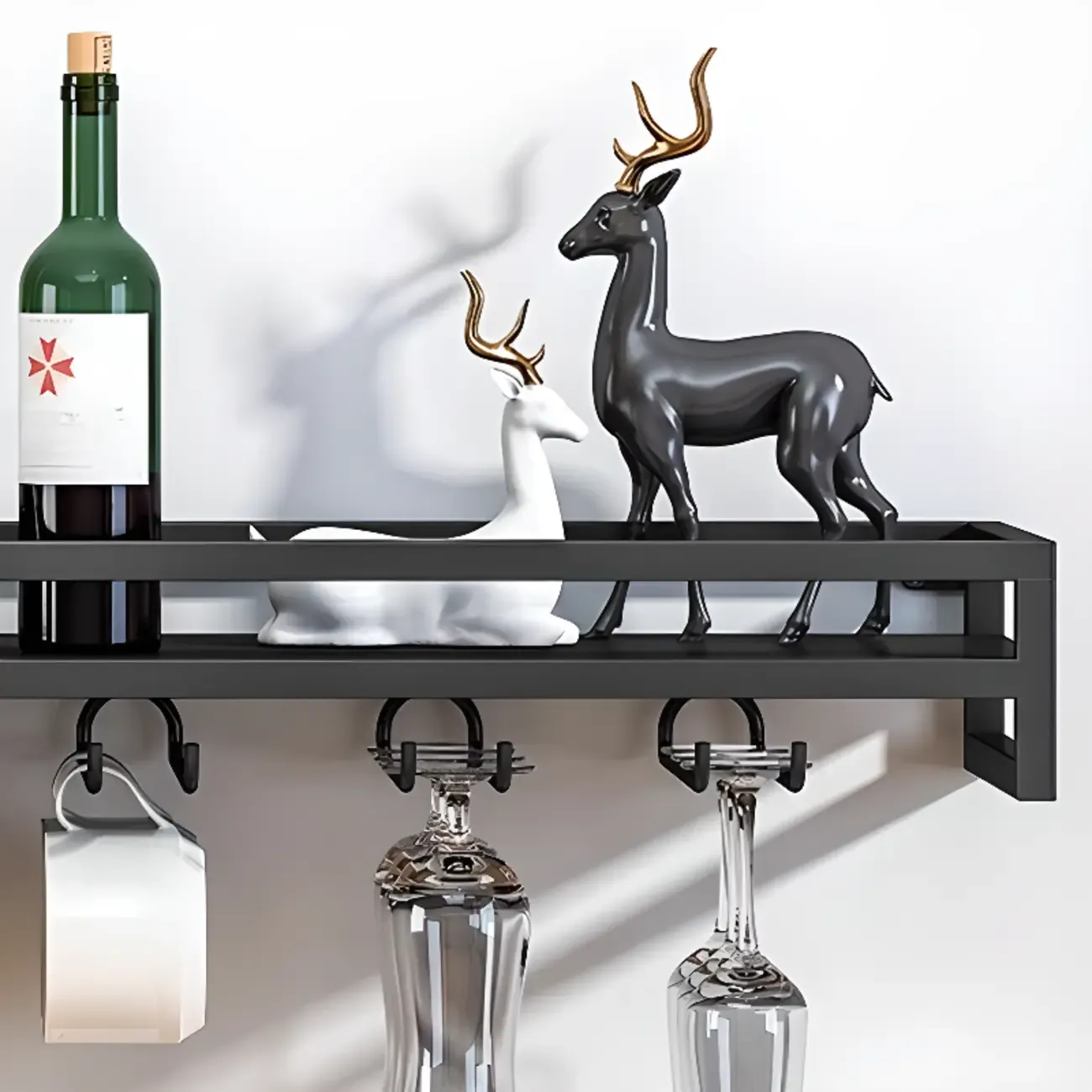 Simple Rectangle Black Wall Mounted Metal Wine Rack Image - 12