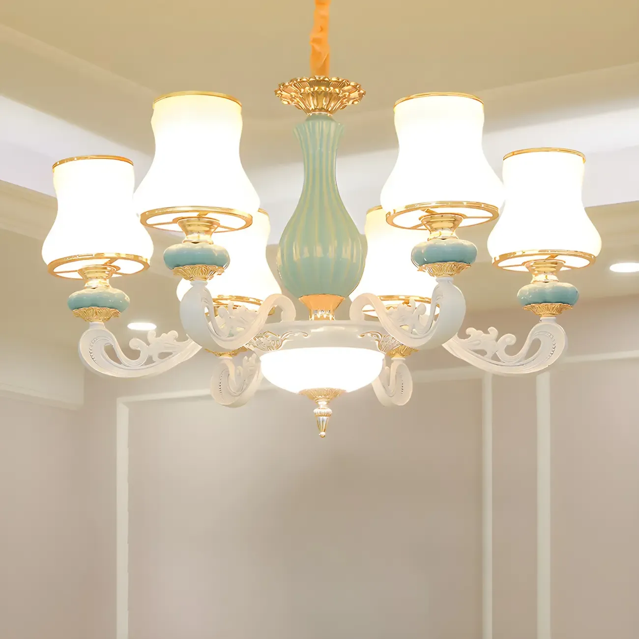 Vintage Elegant Adjustable Chandelier with Porcelain  Image - 16