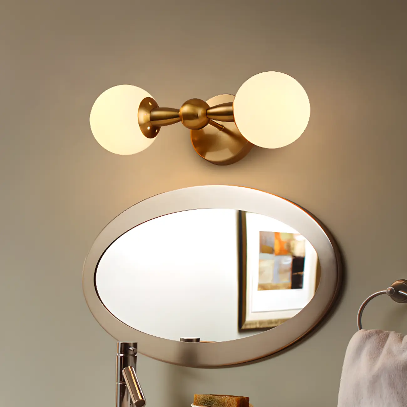 Medieval Vanity Mirror Light with Globe White Glass Shade  Image - 4 | homeyfad
