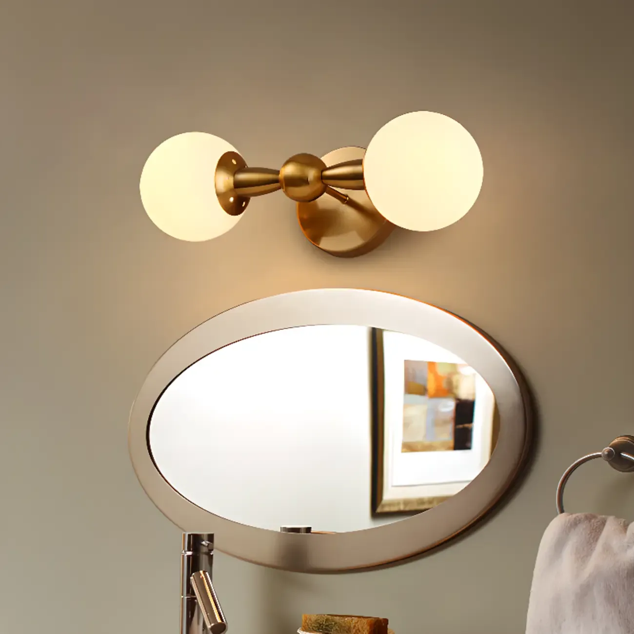 Medieval Vanity Mirror Light with Globe White Glass Shade  Image - 4