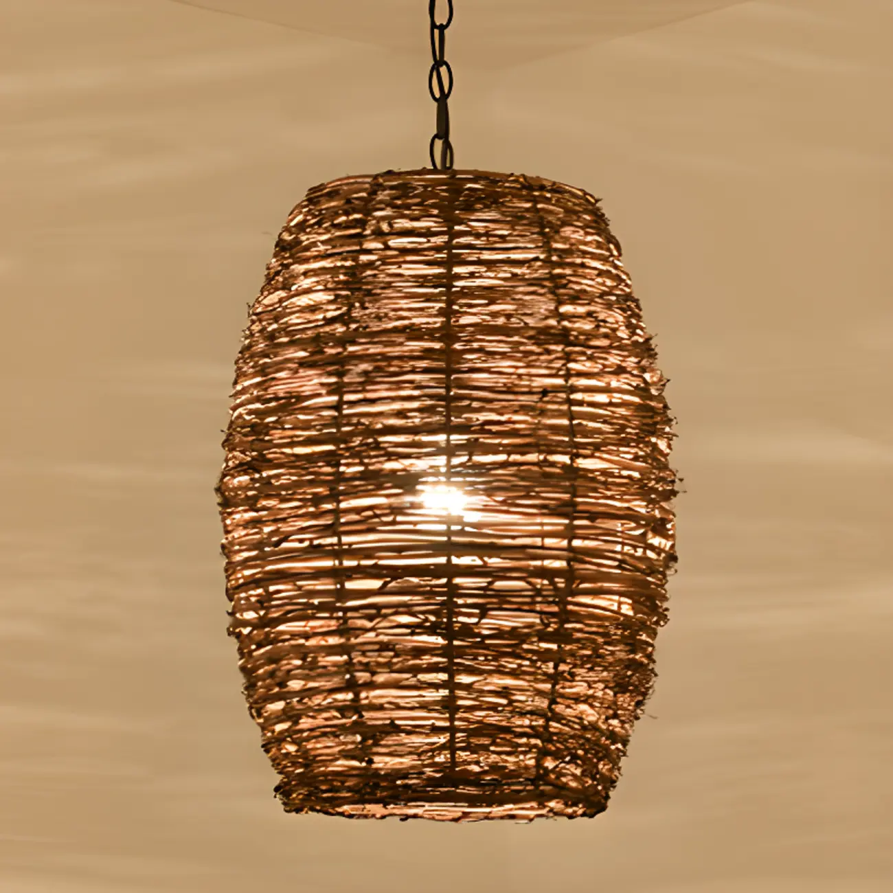 Natural Wood Woven Bowl Pendant Lamp for Indoor Spaces Image - 12 | homeyfad