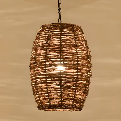 Natural Wood Woven Bowl Pendant Lamp for Indoor Spaces Image - 12