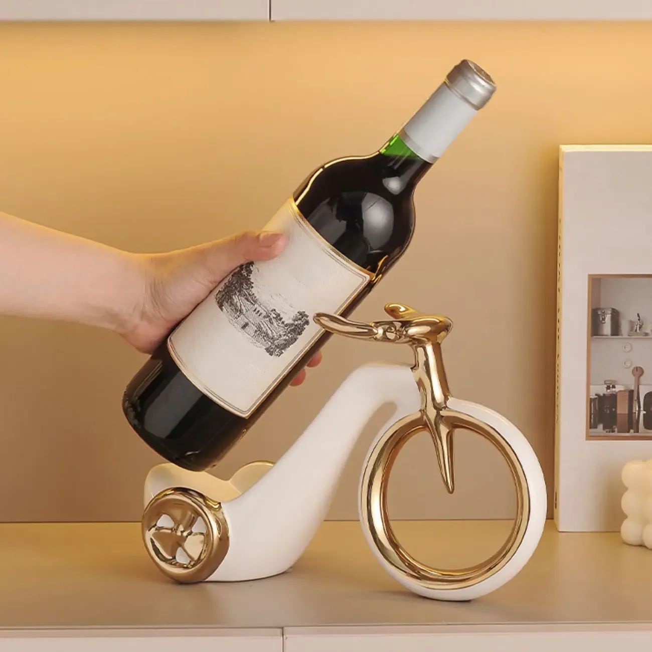 Ceramic Wine Cart with Rack Small Tabletop Wine Holder Image - 7