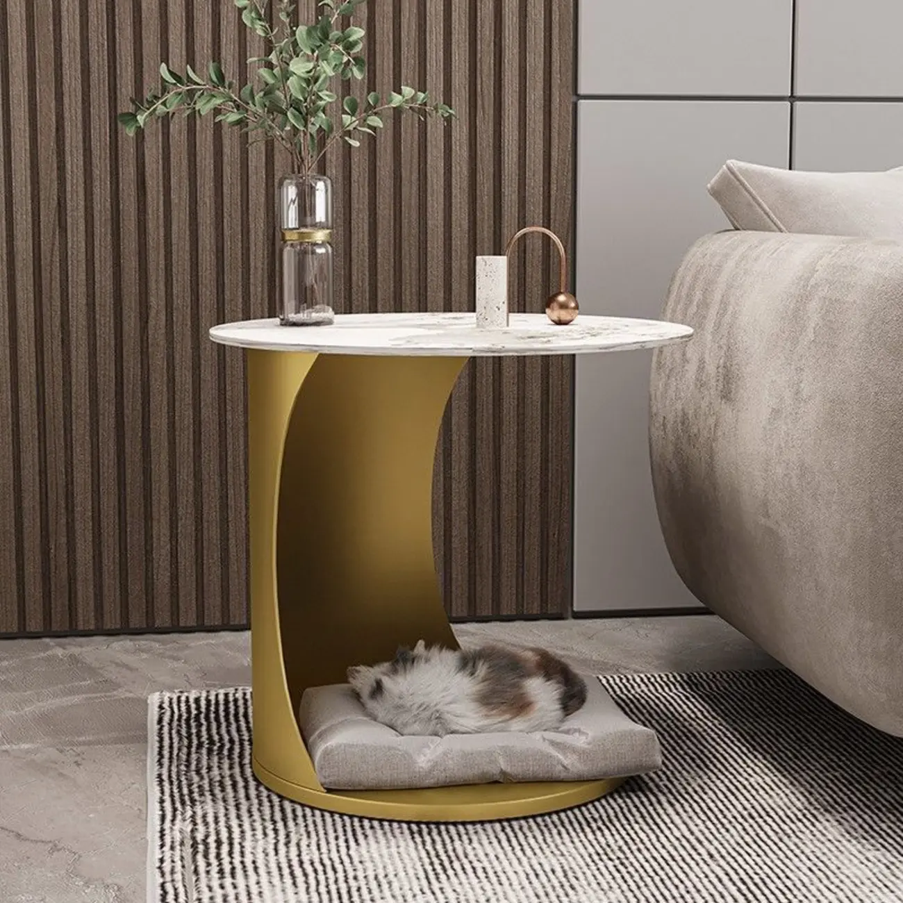 C Shaped Side Table Gold Round Table Image - 1 | homeyfad