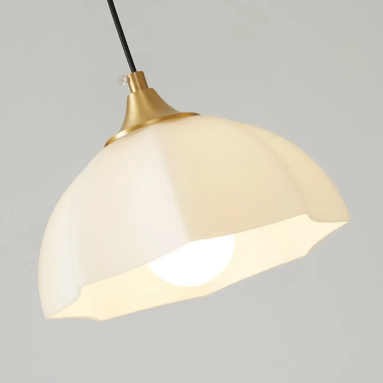 Cream Floral White Glass LED Pendant Lamp for Bedside Image - 14