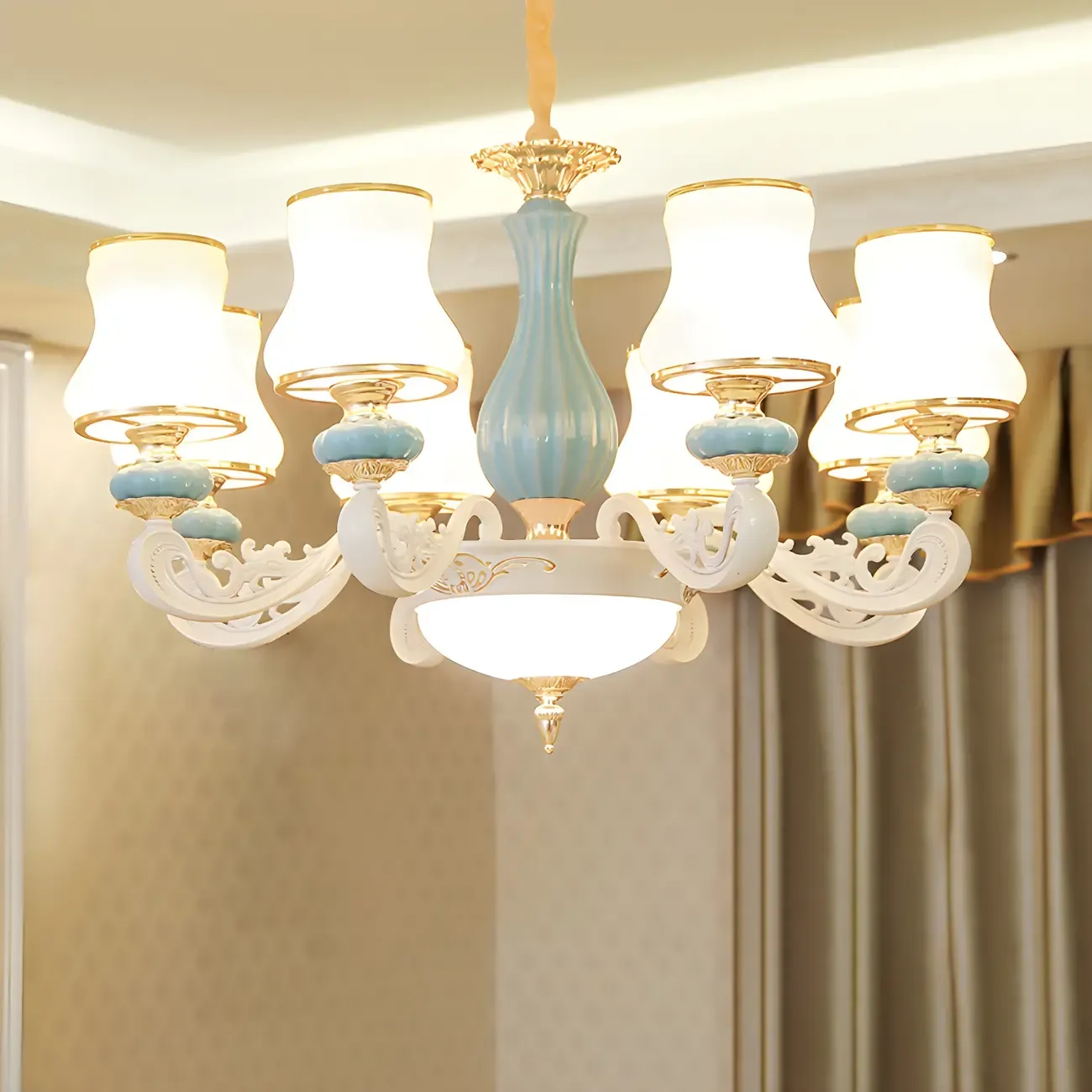 Vintage Elegant Adjustable Chandelier with Porcelain  Image - 17