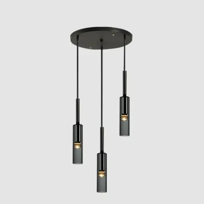 Modern Black Glass LED Cylinder Pendant Light for Dining Room Image - 8
