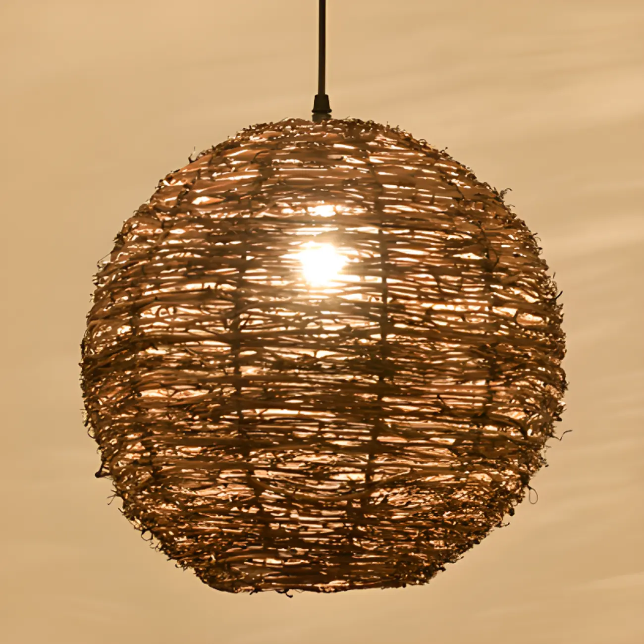 Natural Wood Woven Bowl Pendant Lamp for Indoor Spaces Image - 13 | homeyfad