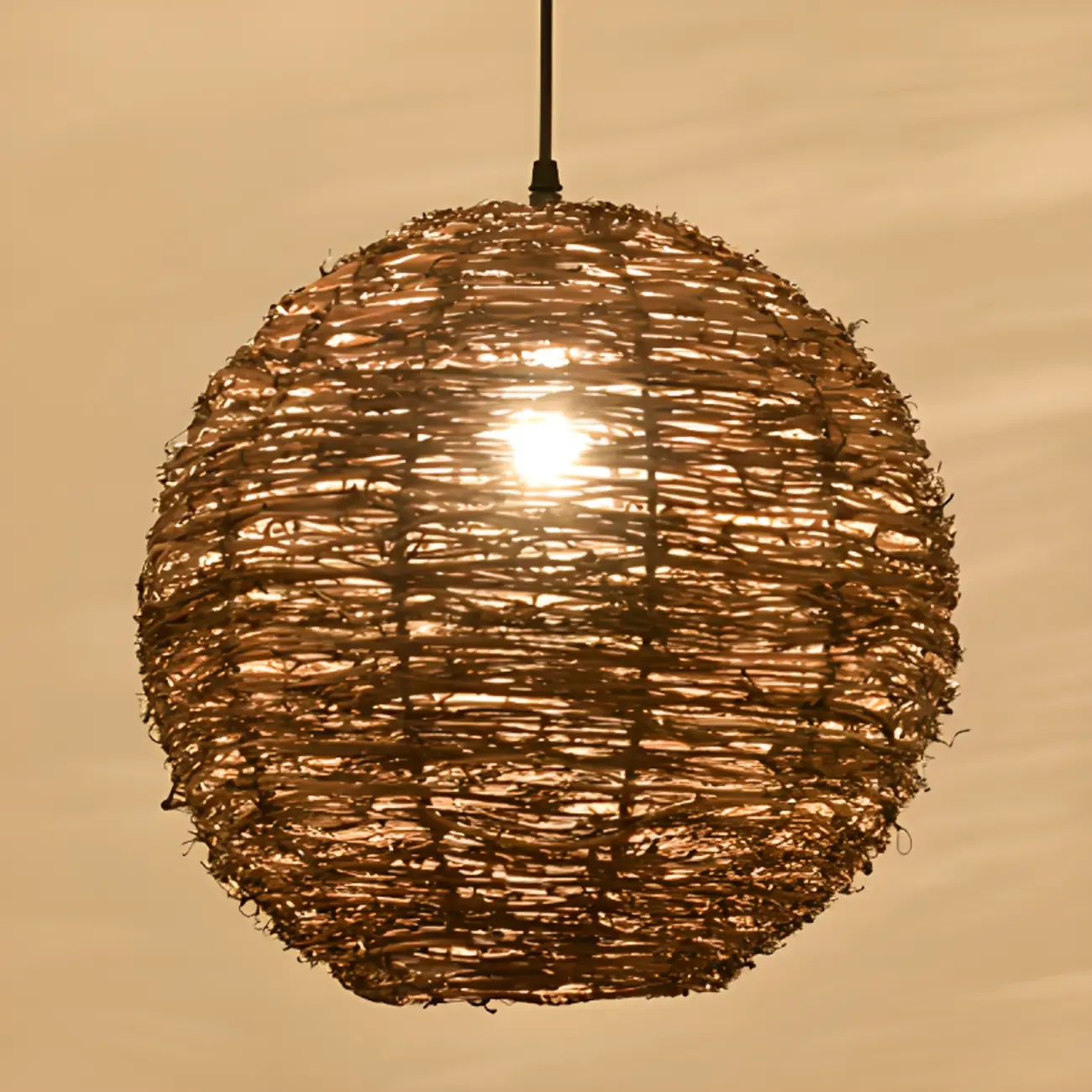 Natural Wood Woven Bowl Pendant Lamp for Indoor Spaces Image - 13