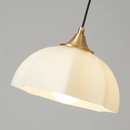 Cream Floral White Glass LED Pendant Lamp for Bedside Image - 15
