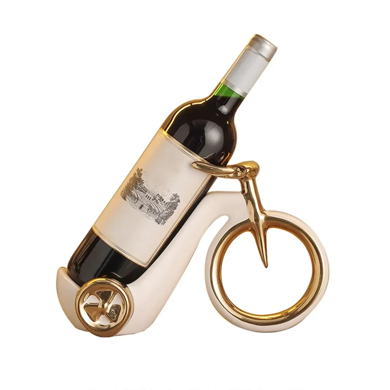 Ceramic Wine Cart with Rack Small Tabletop Wine Holder Image - 8