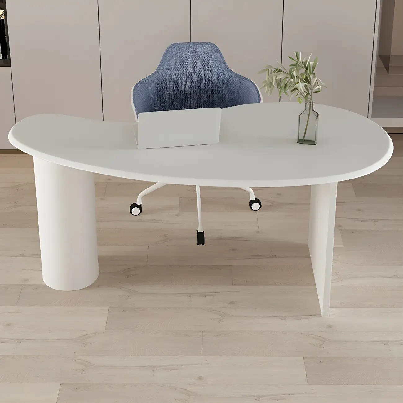 Modern Free Form Wooden Writing Desk with Pedestal Image - 1