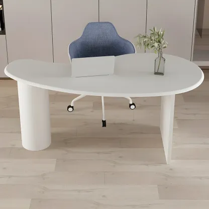 Modern Free Form Wooden Writing Desk with Pedestal Image - 1