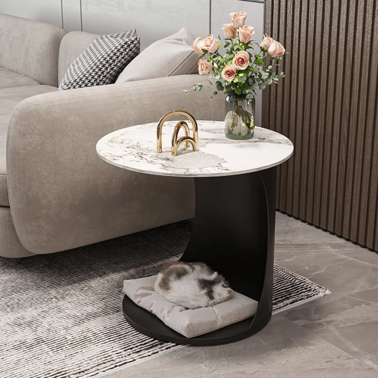 C Shaped Side Table Gold Round Table Image - 2 | homeyfad