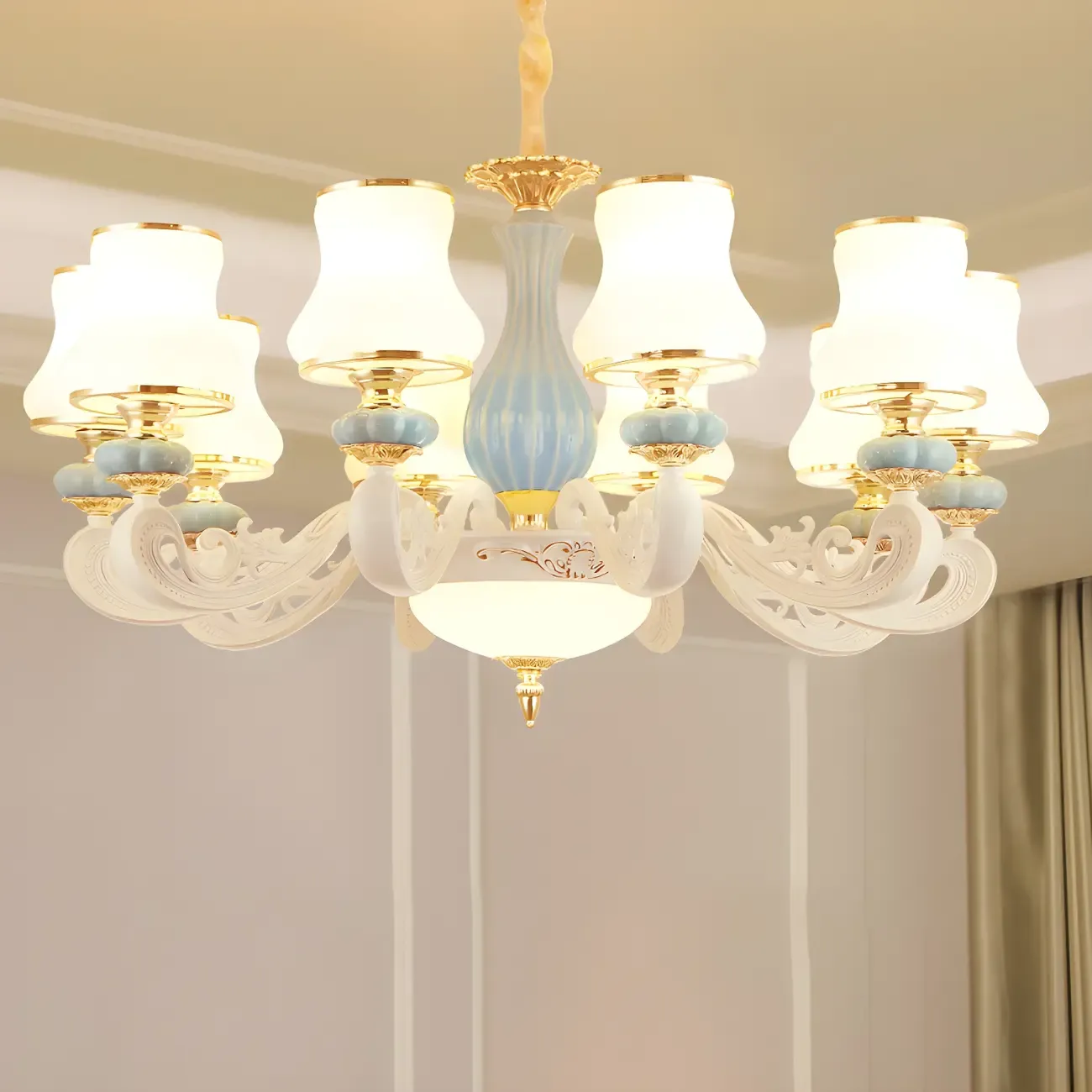 Vintage Elegant Adjustable Chandelier with Porcelain  Image - 18