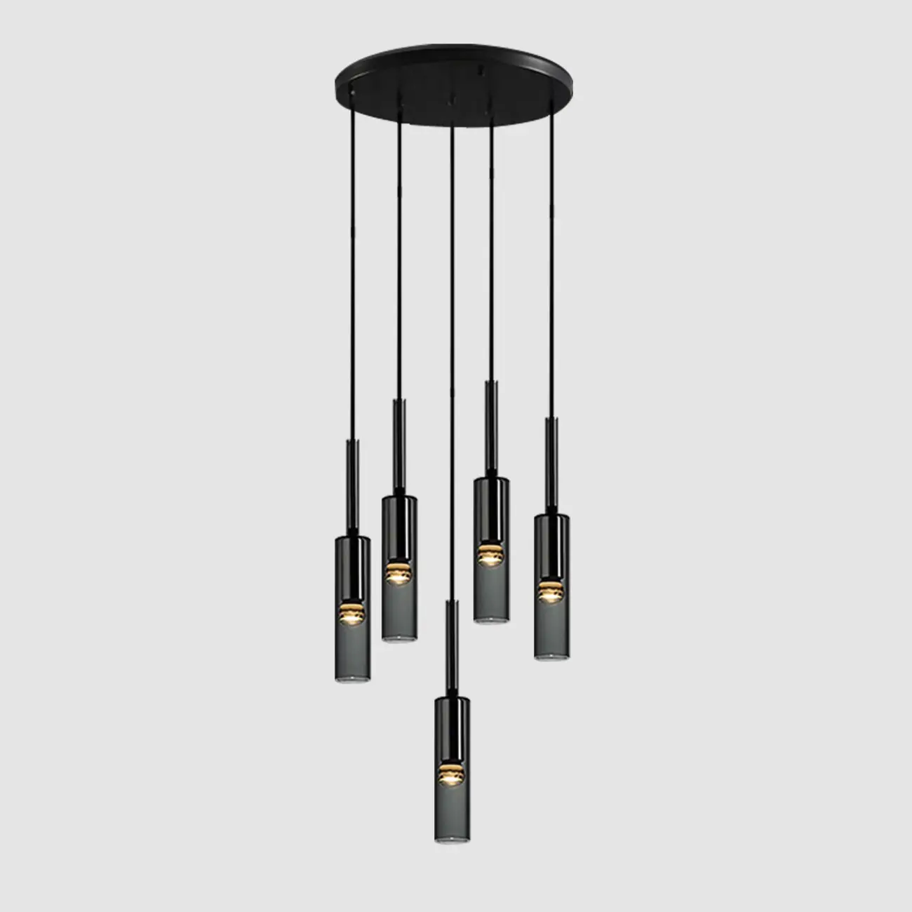 Modern Black Glass LED Cylinder Pendant Light for Dining Room Image - 9 | homeyfad
