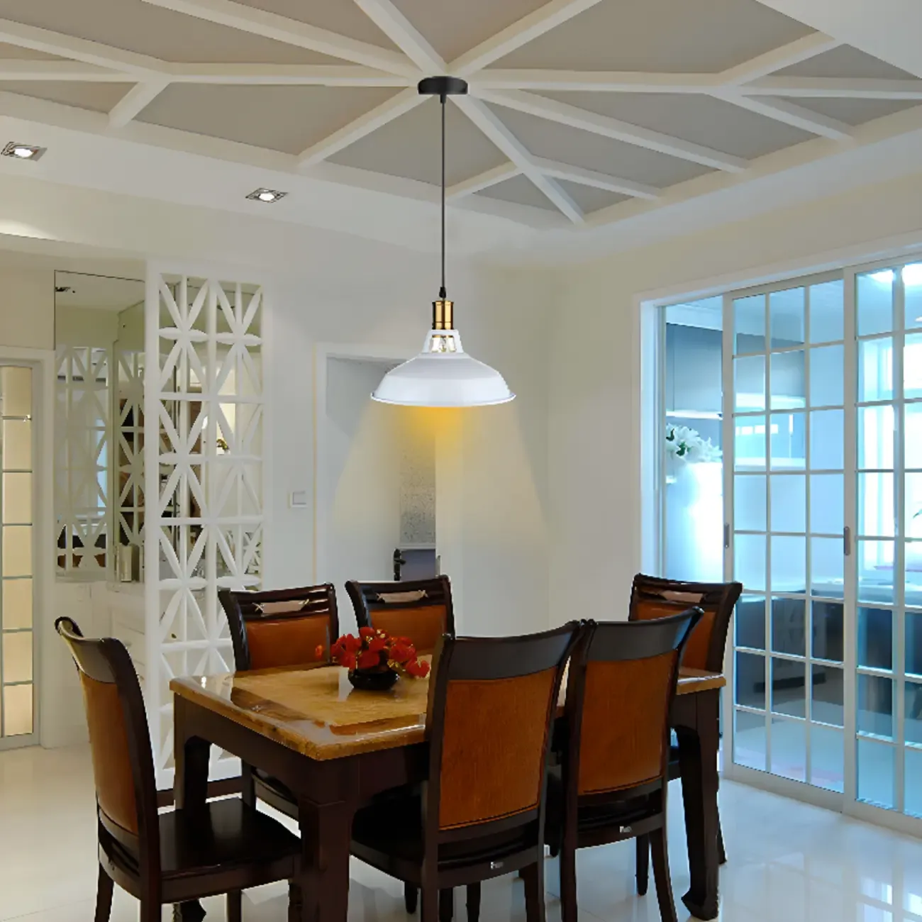 Industrial White Iron Dome Pendant Light for Living Room Image - 15