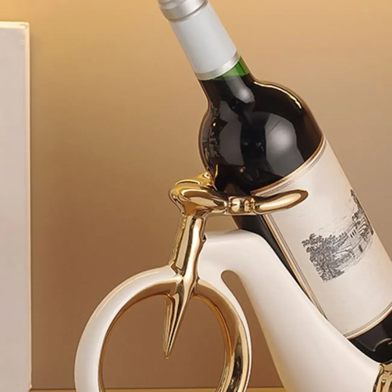 Ceramic Wine Cart with Rack Small Tabletop Wine Holder Image - 9