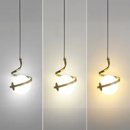 Designer White Ball Pendant Light with Metal Linear for Bedside Image - 7
