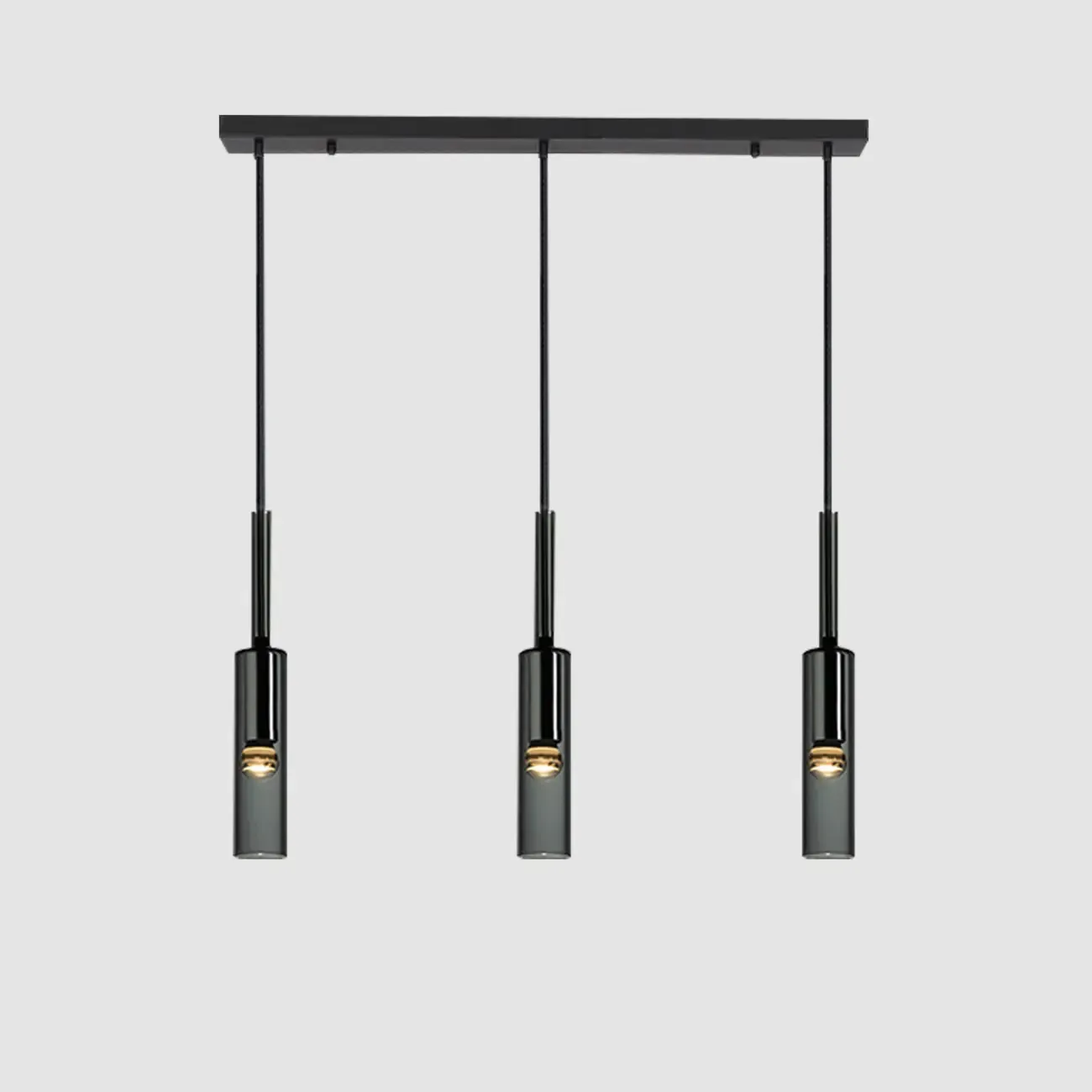 Modern Black Glass LED Cylinder Pendant Light for Dining Room Image - 10