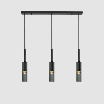 Modern Black Glass LED Cylinder Pendant Light for Dining Room Image - 10