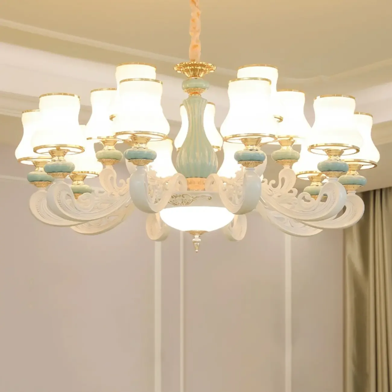 Vintage Elegant Adjustable Chandelier with Porcelain  Image - 19