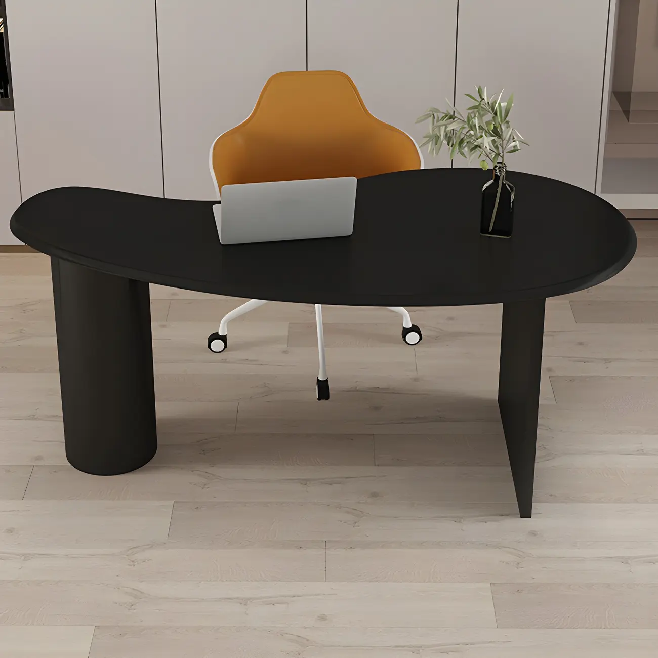 Modern Free Form Wooden Writing Desk with Pedestal Image - 2 | homeyfad
