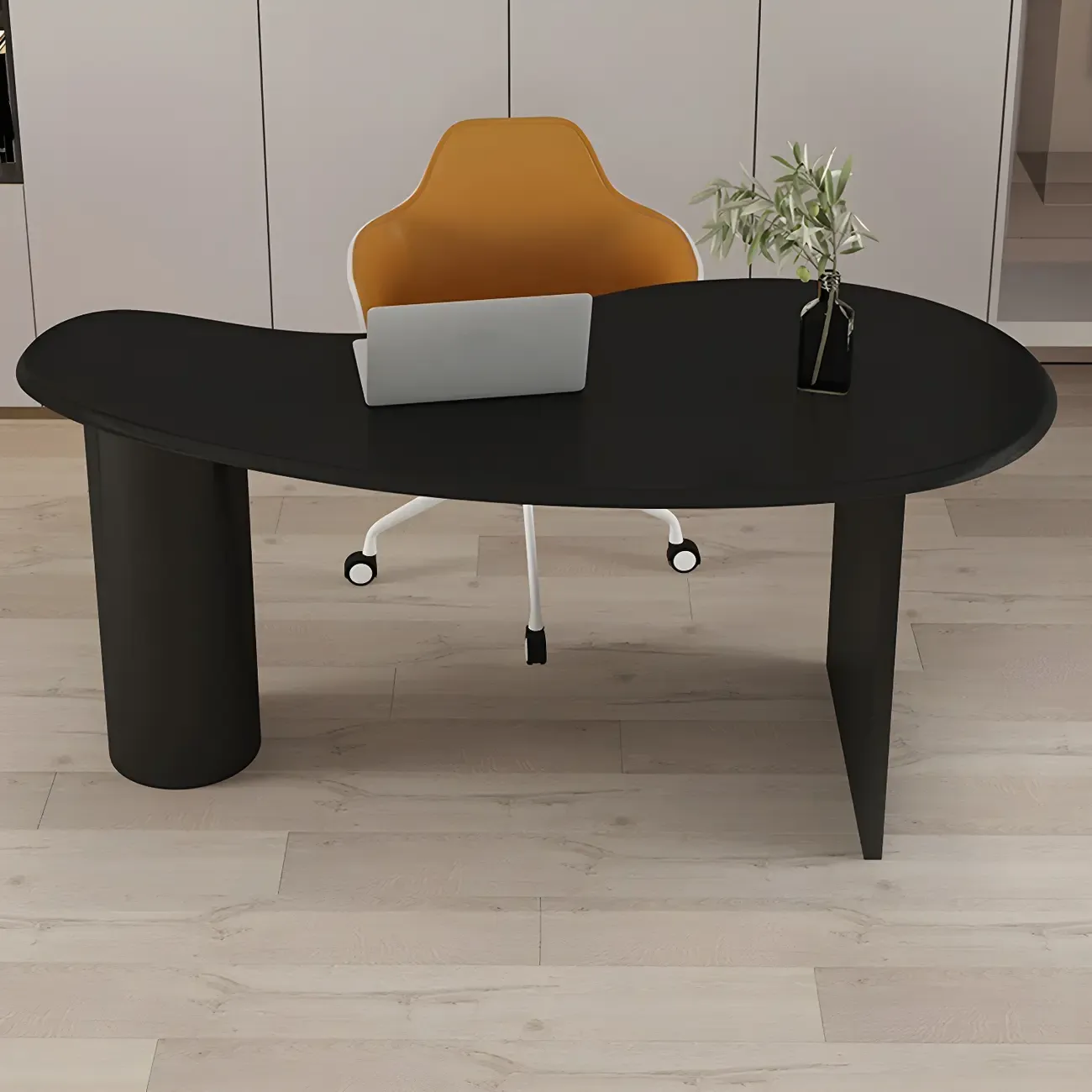 Modern Free Form Wooden Writing Desk with Pedestal Image - 2