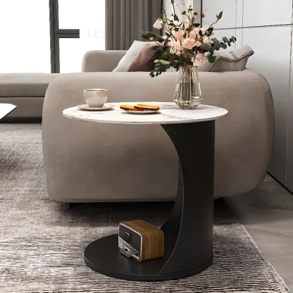 C Shaped Side Table Gold Round Table Image - 3