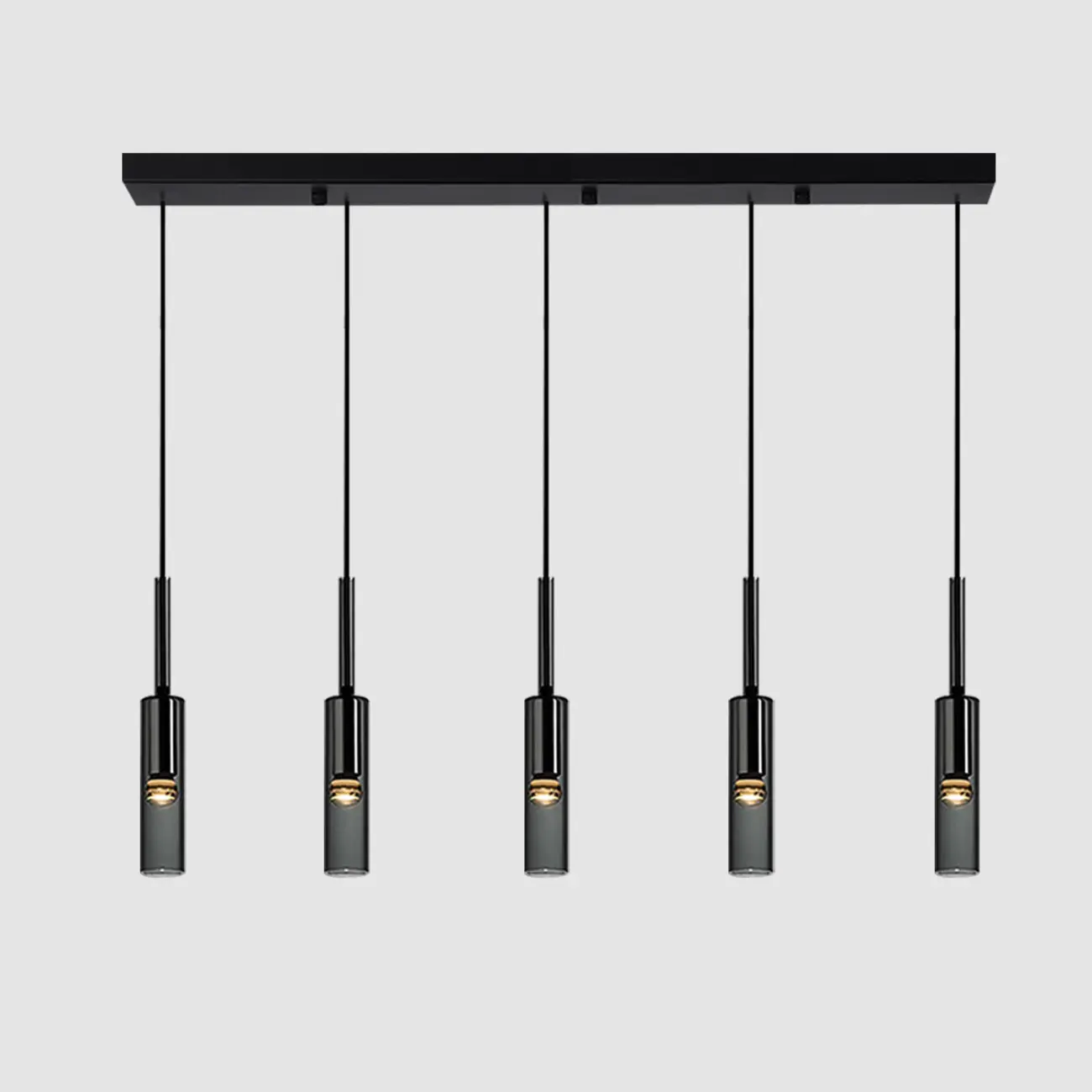 Modern Black Glass LED Cylinder Pendant Light for Dining Room Image - 11 | homeyfad
