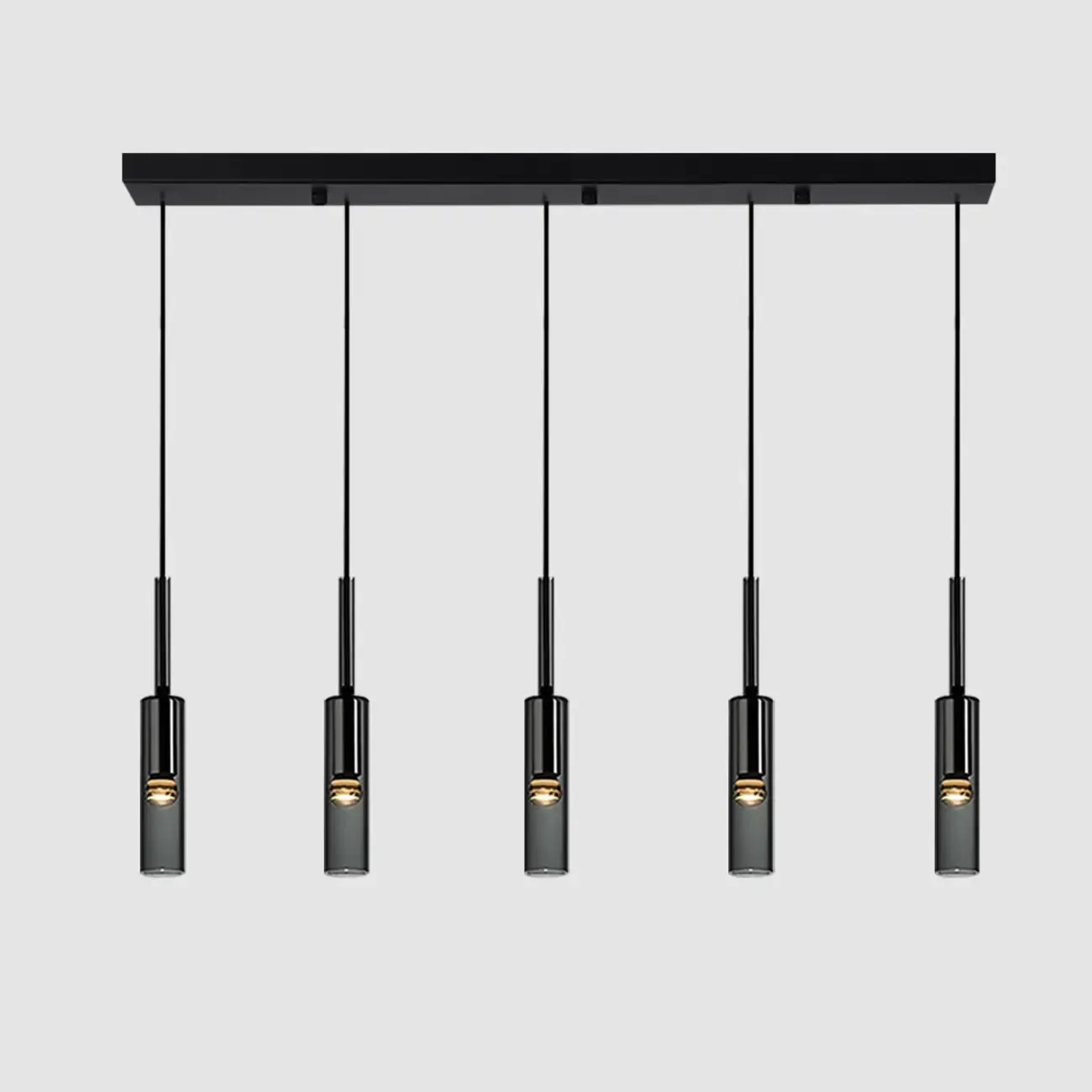 Modern Black Glass LED Cylinder Pendant Light for Dining Room Image - 11