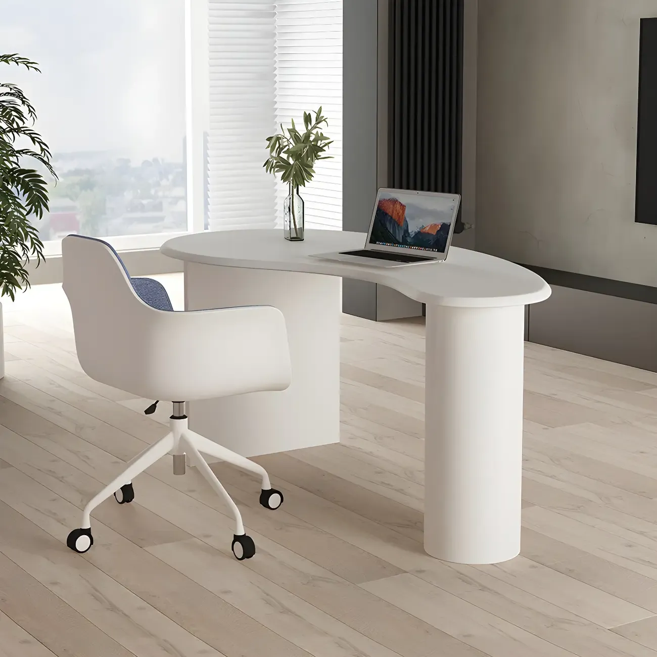 Modern Free Form Wooden Writing Desk with Pedestal Image - 3