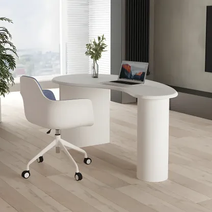 Modern Free Form Wooden Writing Desk with Pedestal Image - 3