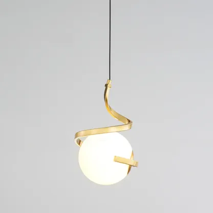 Designer White Ball Pendant Light with Metal Linear for Bedside Image - 8