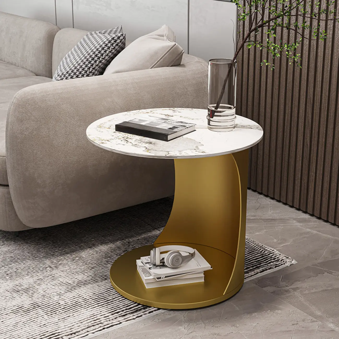 C Shaped Side Table Gold Round Table Image - 4 | homeyfad