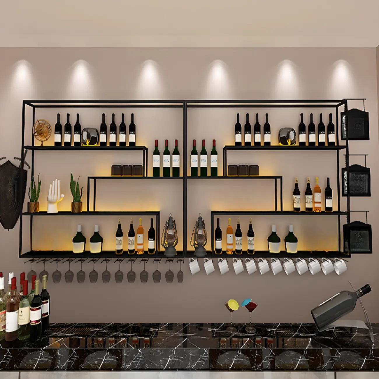 Industrial Black Rectangular Metal Wall Mount  Wine Rack Image - 1 | homeyfad