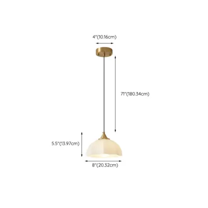 Cream Floral White Glass LED Pendant Lamp for Bedside #size