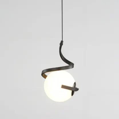 Designer White Ball Pendant Light with Metal Linear for Bedside Image - 9