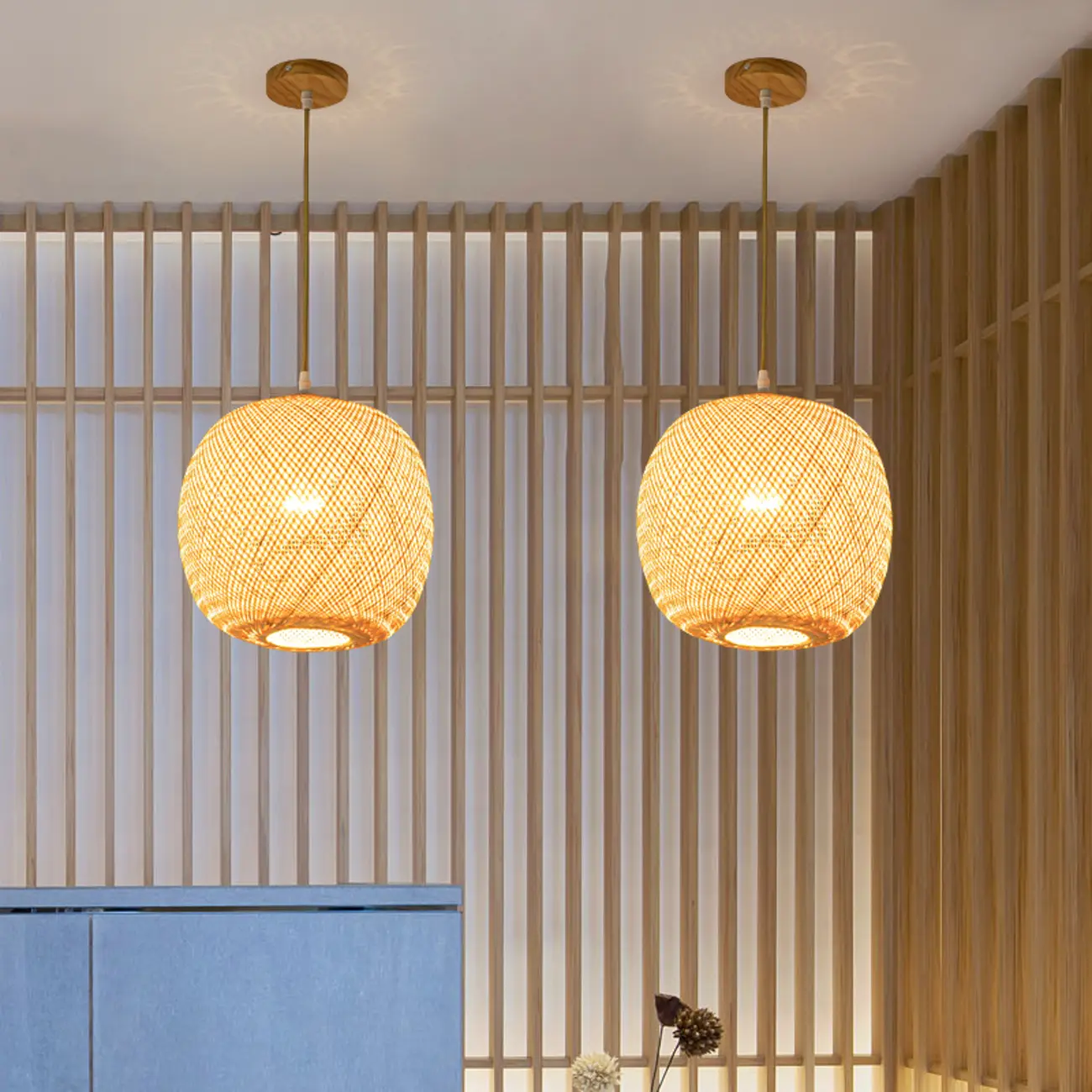 Japan Style Bamboo Lantern Pendant Lamp for Living Room Image - 1 | homeyfad