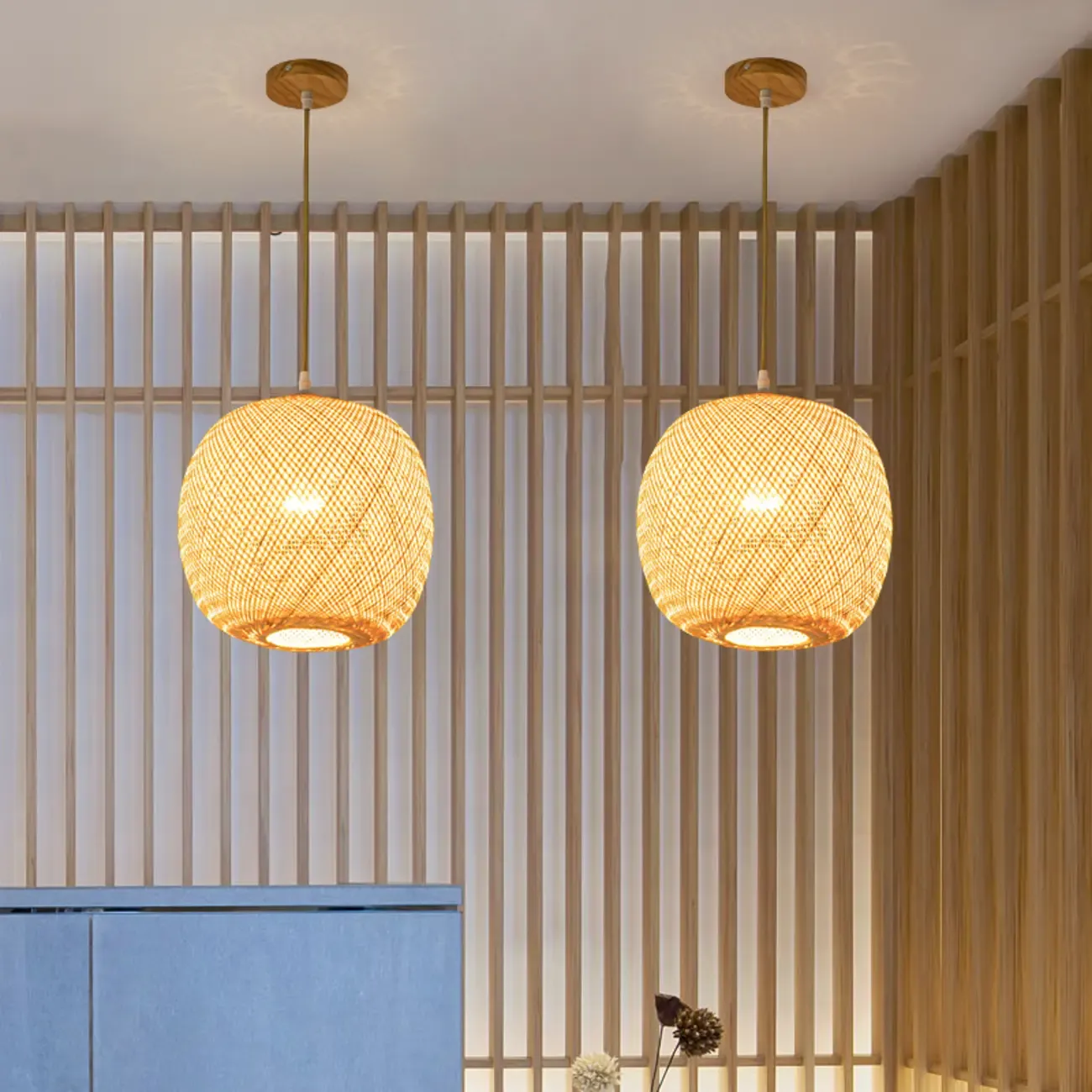 Japan Style Bamboo Lantern Pendant Lamp for Living Room Image - 1