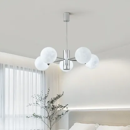 Modern Chrome Sputnik Chandelier with Globe Lampshade Image - 2