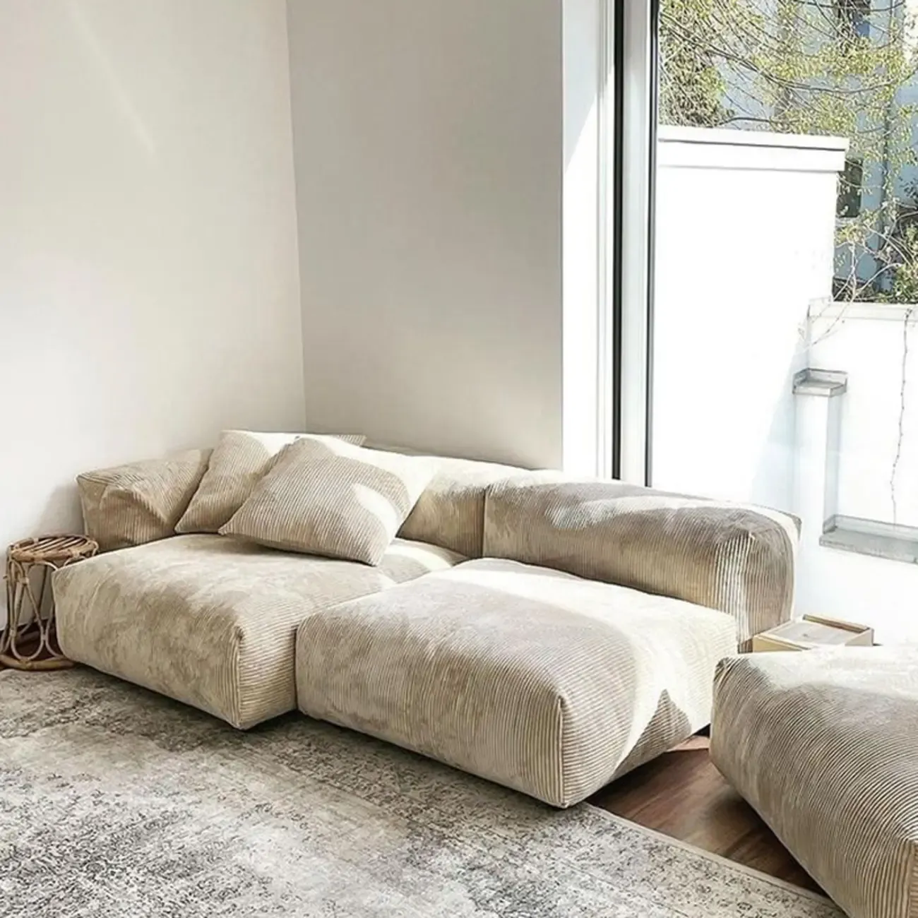 Modern Minimalist Auburn Corduroy Parlor Standard Loveseat Sectional Sofa Image - 1