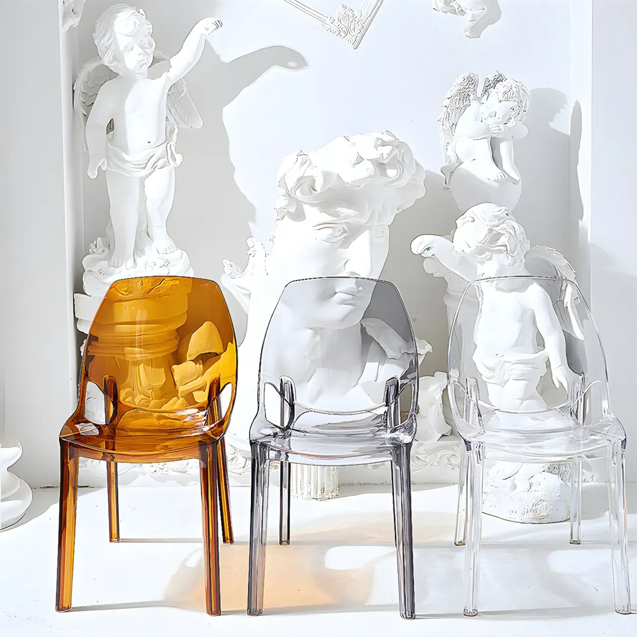 Plastic Dining Room Chair with Solid Back Transparent Side Chair Image - 13