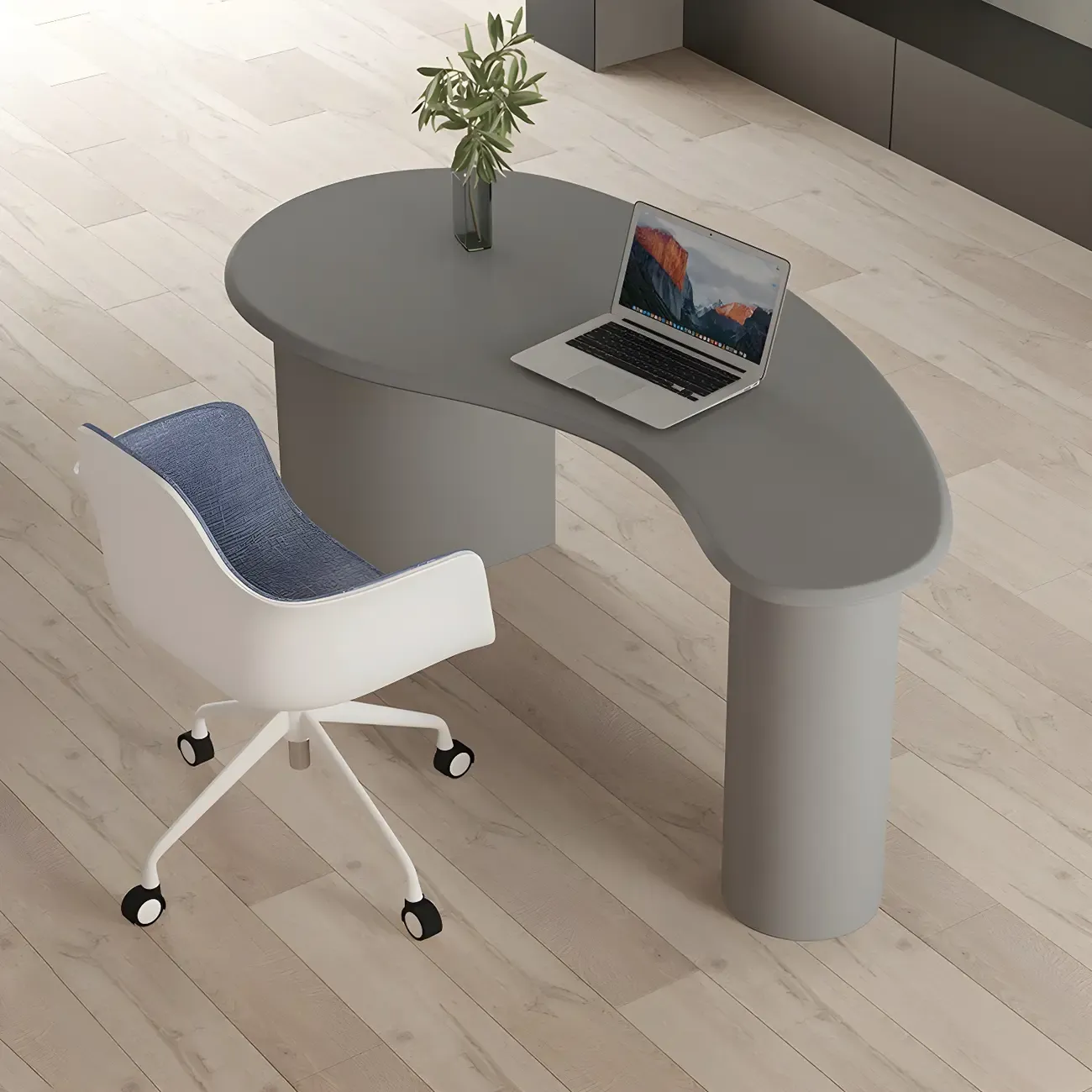 Modern Free Form Wooden Writing Desk with Pedestal Image - 4