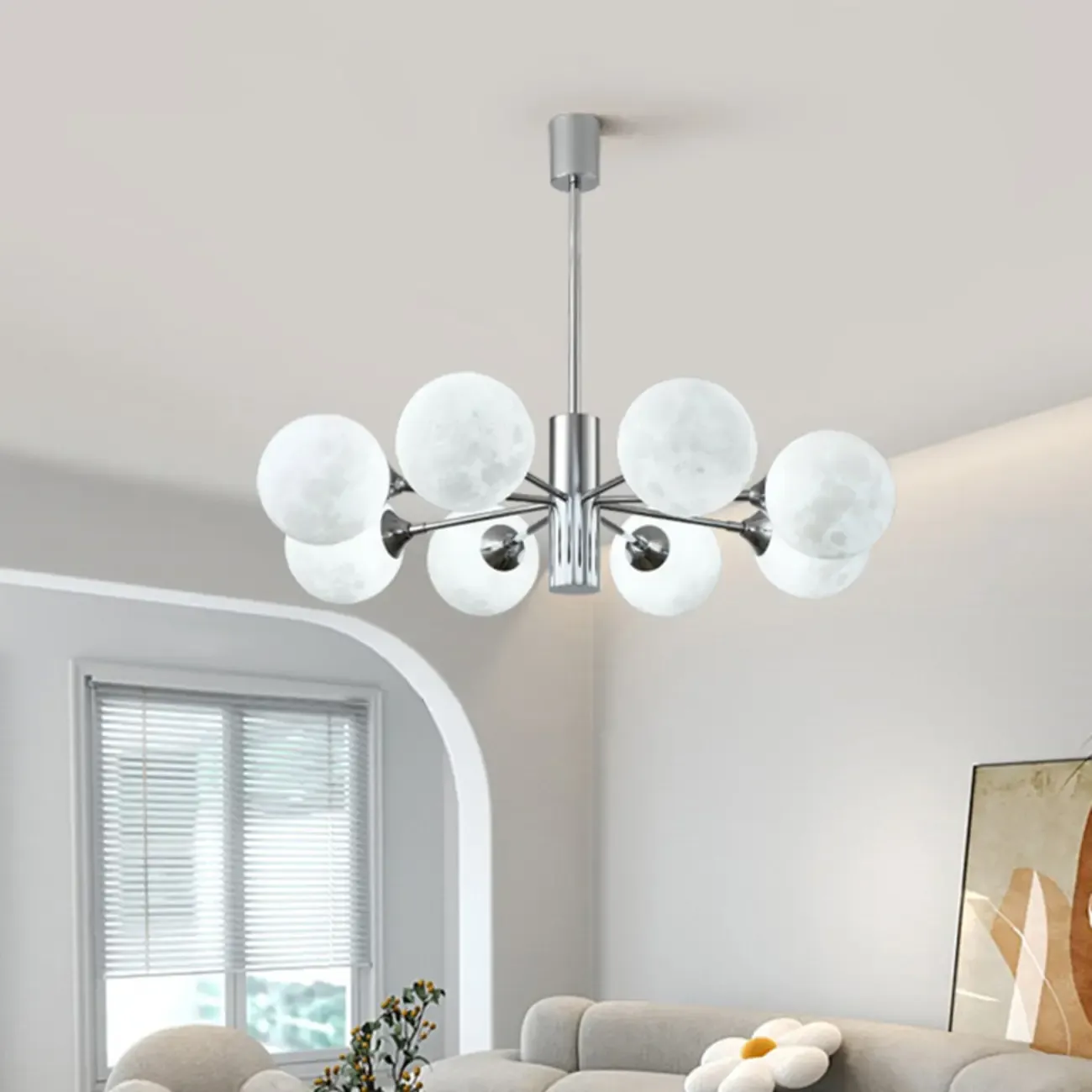 Modern Chrome Sputnik Chandelier with Globe Lampshade Image - 3