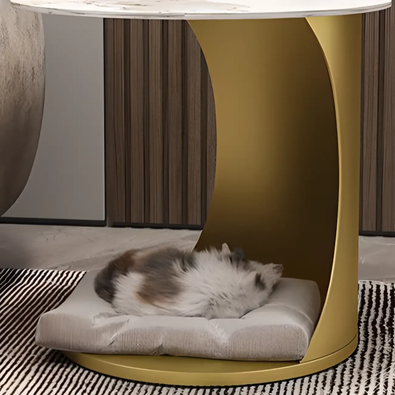 C Shaped Side Table Gold Round Table Image - 6