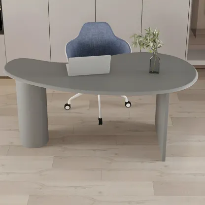 Modern Free Form Wooden Writing Desk with Pedestal Image - 5