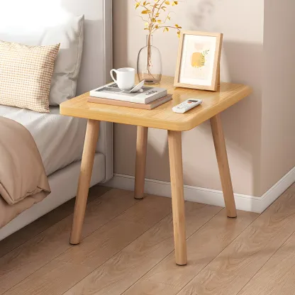 Contemporary Wood Small Round Bedside Table with Shelf Image - 37